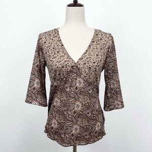 Vintage Route 66 Top Womens M Brown Paisley Empire Waist Fairy Grunge Whimsigoth